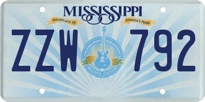 MS license plate ZZW792