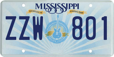 MS license plate ZZW801