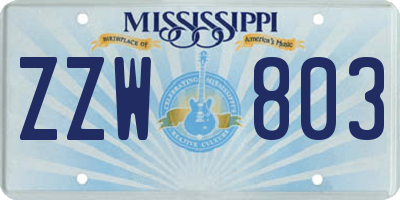 MS license plate ZZW803