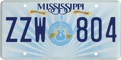 MS license plate ZZW804