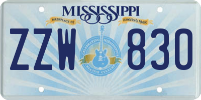 MS license plate ZZW830