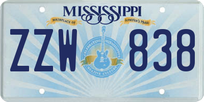 MS license plate ZZW838