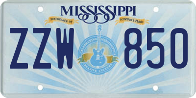 MS license plate ZZW850