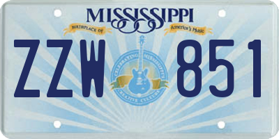 MS license plate ZZW851