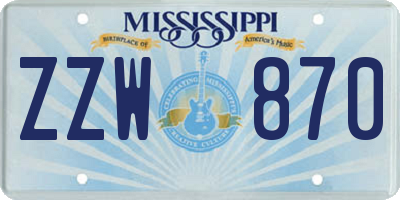 MS license plate ZZW870