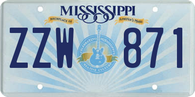 MS license plate ZZW871