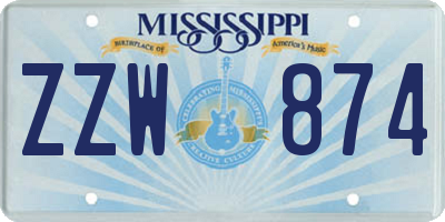 MS license plate ZZW874