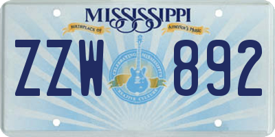 MS license plate ZZW892