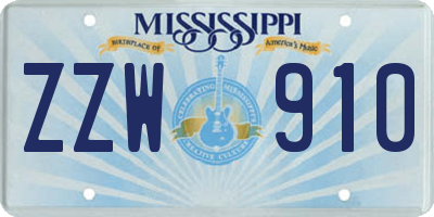 MS license plate ZZW910