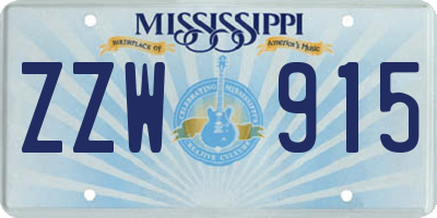 MS license plate ZZW915