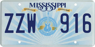 MS license plate ZZW916