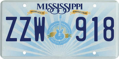 MS license plate ZZW918