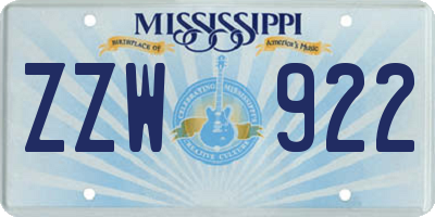 MS license plate ZZW922