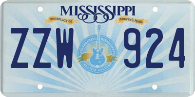 MS license plate ZZW924