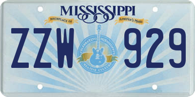 MS license plate ZZW929