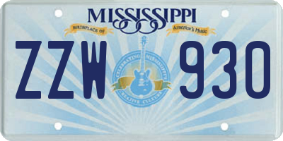 MS license plate ZZW930