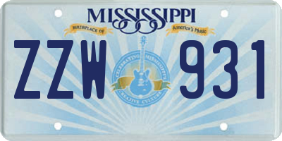 MS license plate ZZW931