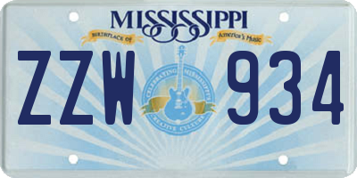 MS license plate ZZW934