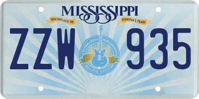 MS license plate ZZW935