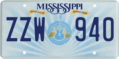 MS license plate ZZW940