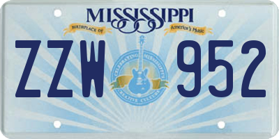 MS license plate ZZW952