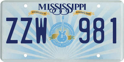 MS license plate ZZW981