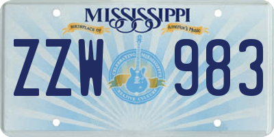 MS license plate ZZW983