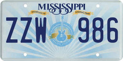 MS license plate ZZW986