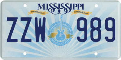 MS license plate ZZW989