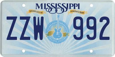 MS license plate ZZW992