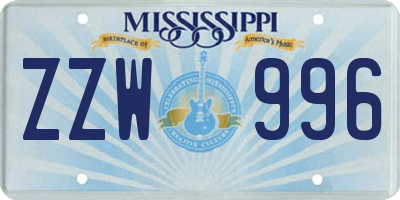 MS license plate ZZW996