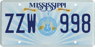 MS license plate ZZW998