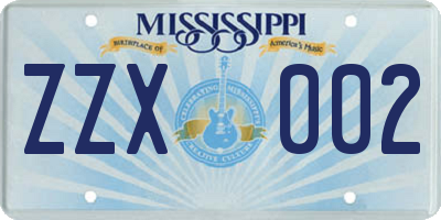 MS license plate ZZX002