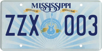 MS license plate ZZX003