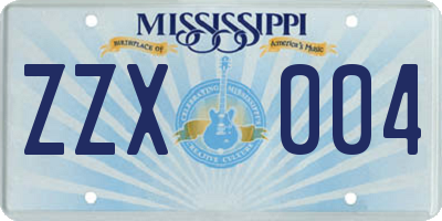 MS license plate ZZX004