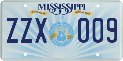 MS license plate ZZX009