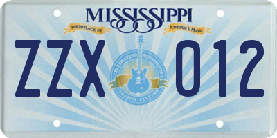 MS license plate ZZX012