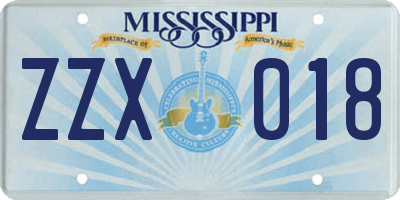 MS license plate ZZX018