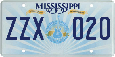 MS license plate ZZX020