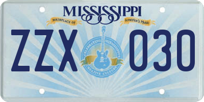 MS license plate ZZX030