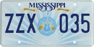 MS license plate ZZX035