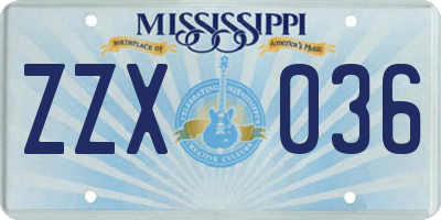 MS license plate ZZX036