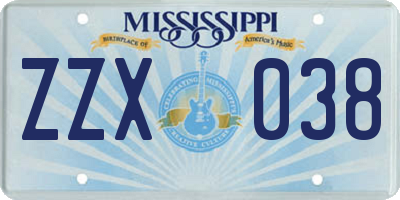 MS license plate ZZX038