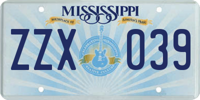 MS license plate ZZX039