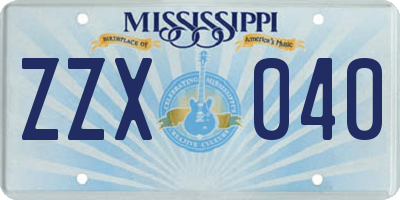 MS license plate ZZX040