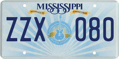 MS license plate ZZX080