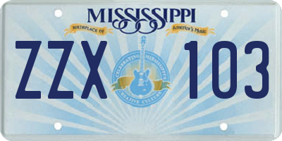 MS license plate ZZX103