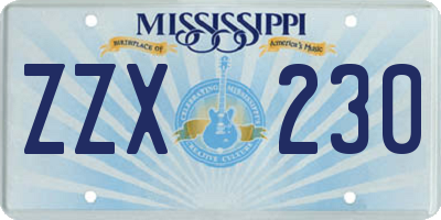 MS license plate ZZX230