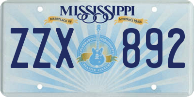 MS license plate ZZX892