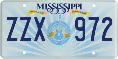 MS license plate ZZX972